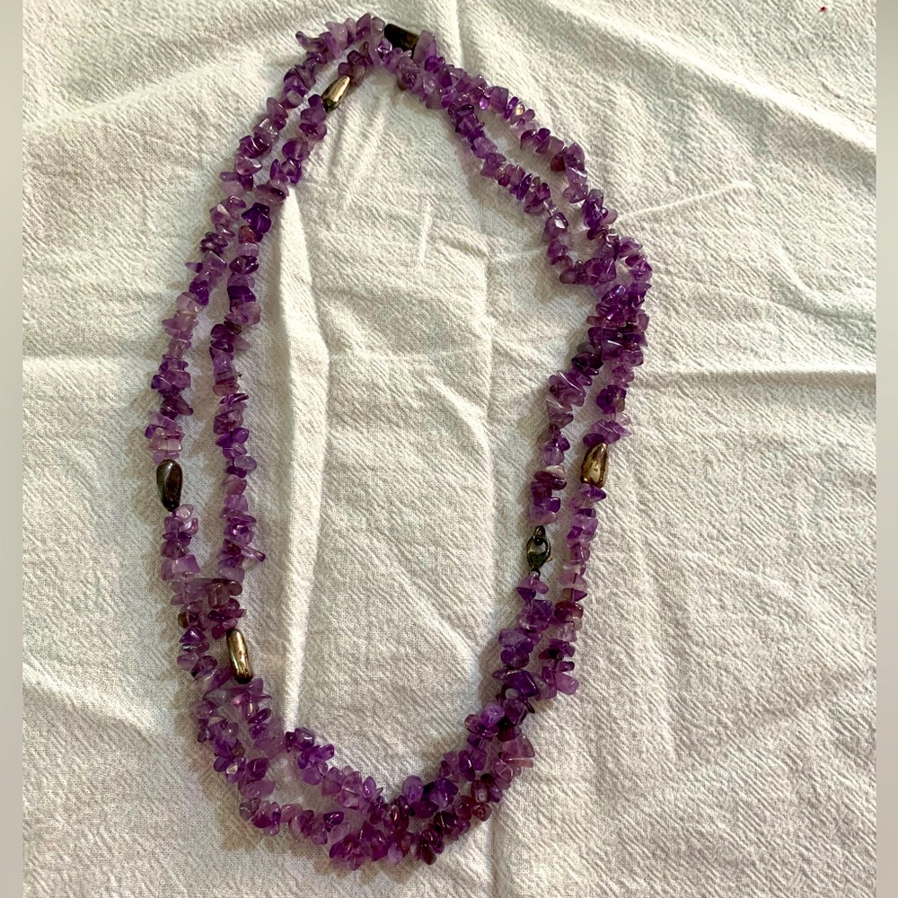 Amethyst Nugget and Sterling Silver Beaded Necklace